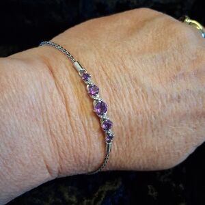 Kay Jewelers Jwbr Fine 925 Sterling & Amethyst  Silver Slide Bracelet